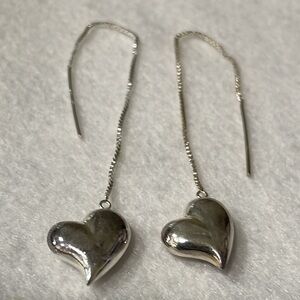 Sterling Silver Lightweight Puffy Heart ❤️Thread box chain Earrings  NWOT